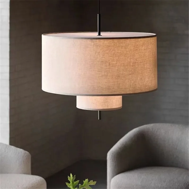 Modern Margin Pendant Lamp Nordic LED Fabric Pendant Lamp For Living Room Bedroom Restaurant Loft Decor Beige Cloth Hanging Lamp