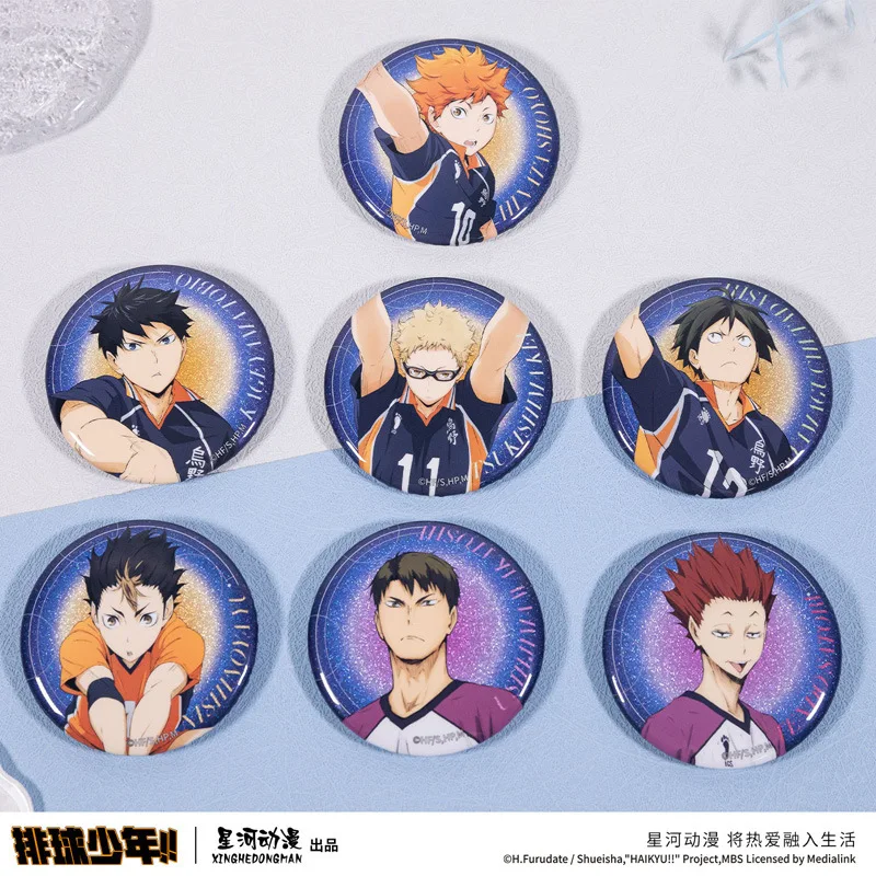 

Haikyuu!!Shoyo Hinata Kei Tsukishima Tendo Satori Ushijima Wakatoshi Nishinoya China Official Authorization Silver Series Badge