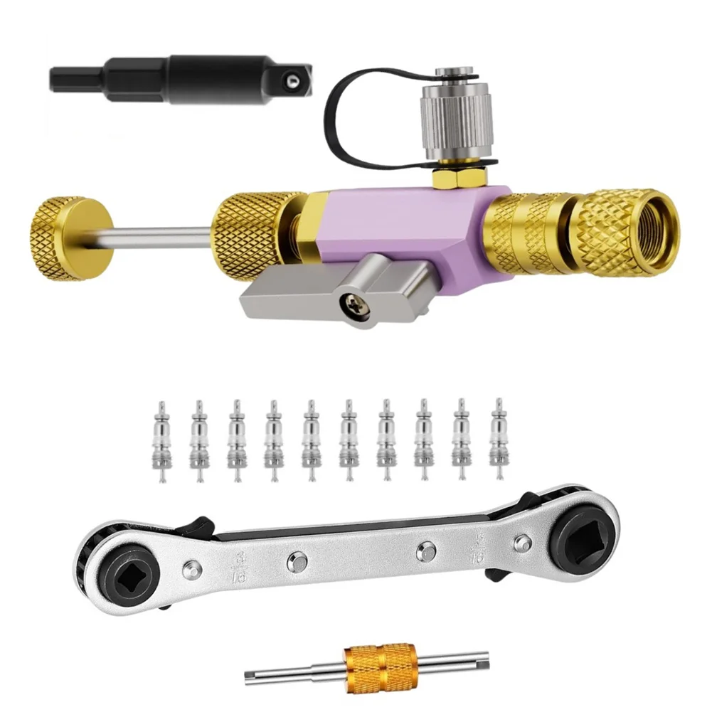 1PC Valve Core Removal Tool With Dual Valve And Sight Glass Vacuum Rated Valve Core Disassembly Tool For Air Conditioning System