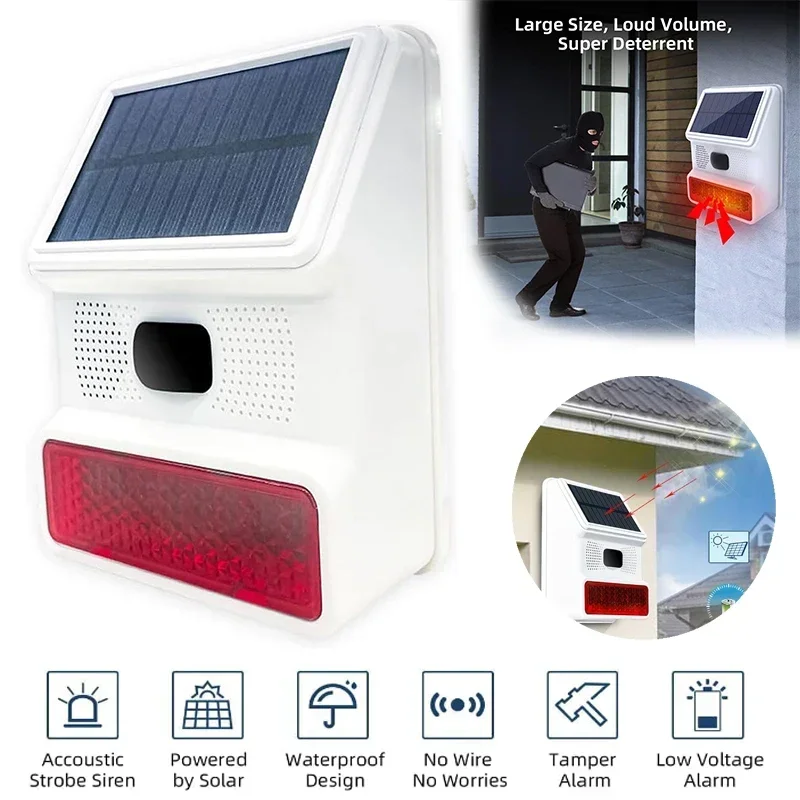 Smart Siren Alarm for Home 433MHz Burglar Wifi GSM Home Security Alarm System Solar Wireless Light Flash Strobe Waterproof Siren