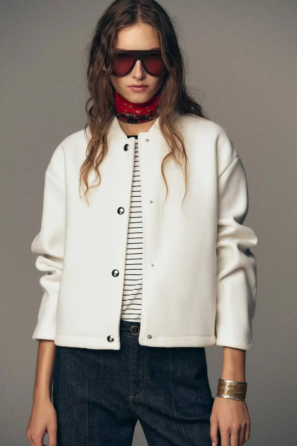 

BB6783 2025 Autumn New Women's Fashion Versatile Gold Button Decoration Soft Round Neck Pilot Jacket Coat 4968022
