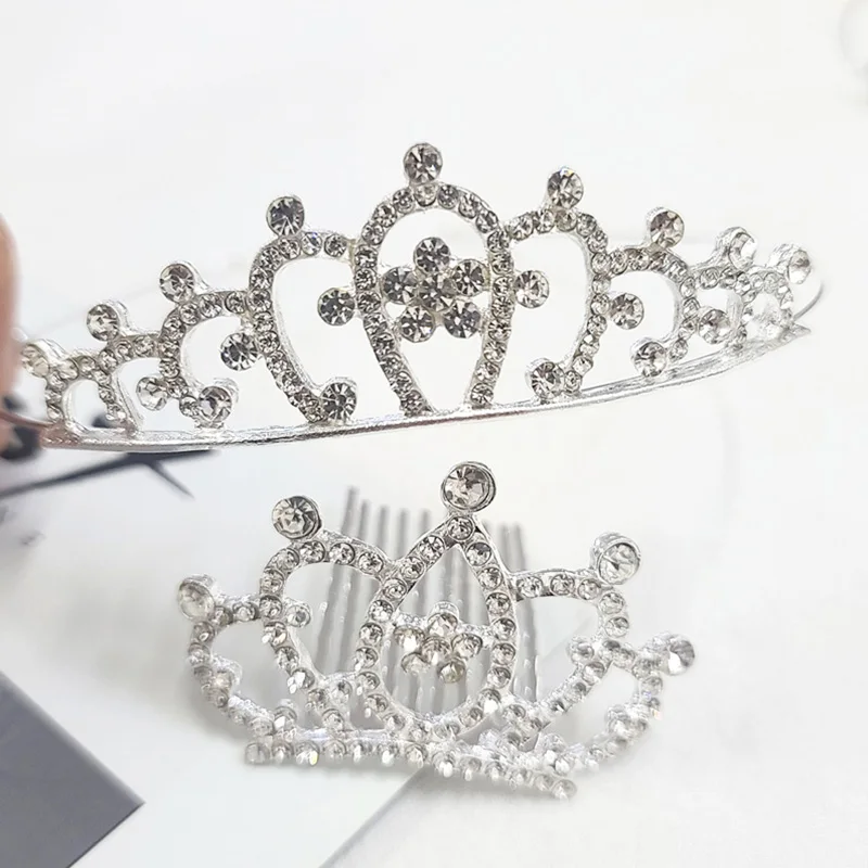 Wedding Crown Tiaras Bridal Hair Jewelry Silver Color Crystal Crowns for Kid Princess Girls Hair Comb Headband Hair Accessories