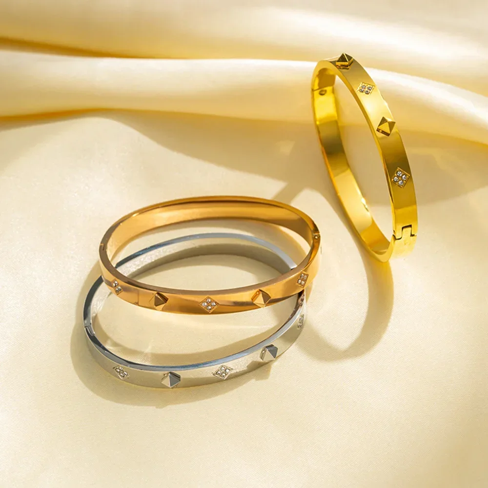 

Stainless Steel Bracelets Woman Bangle Bangles for Woman Golden Love Crystal Wedding Feminina Luxury Jewellery Gifts