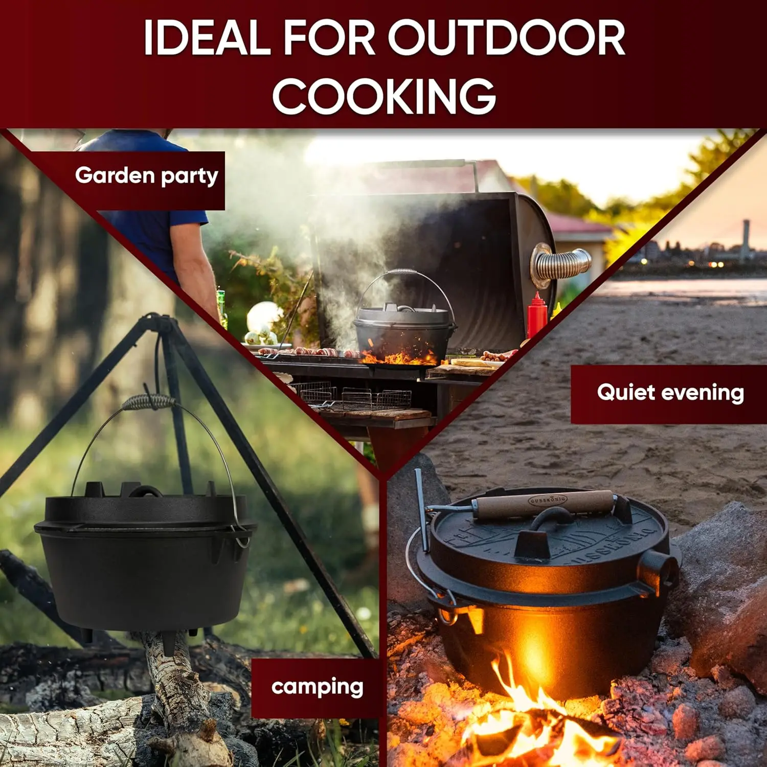 Pre-Seasoned Dutch Oven Set - 9 Quart Cast Iron Dutch Oven Pot with Lid, Fire Pot with Feet for Bread Baking & Cooking - Include