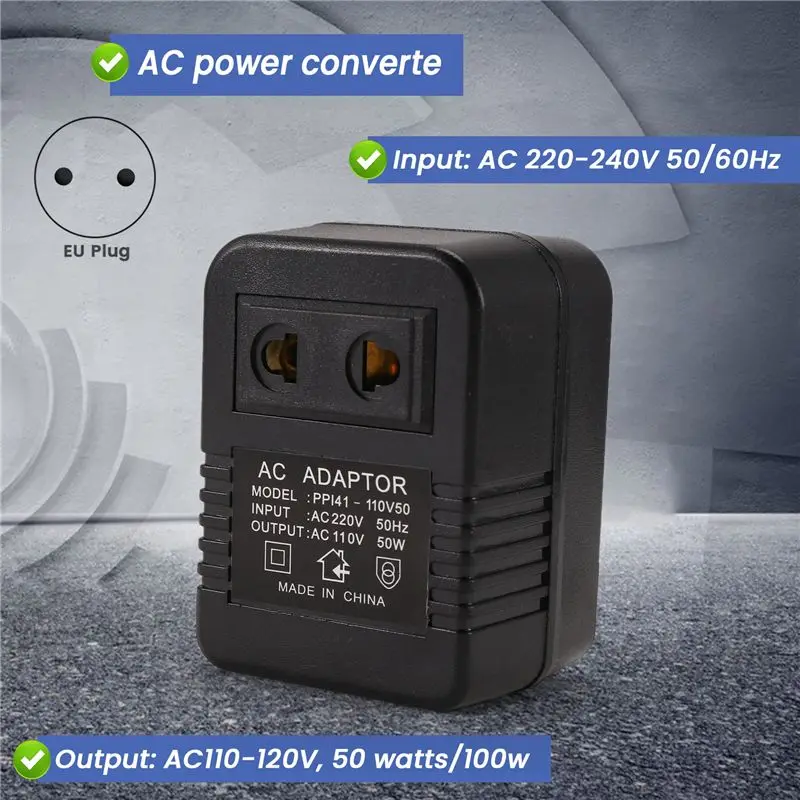 AS60-2PCS Step Down Transformer Travel Adapter AC220 V To 110V Voltage Converter Voltage Converter Regulator EU Plug