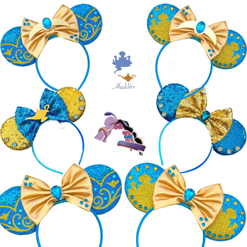 Disney Princess Jasmine Hairband Kid Cosplay Aladdin Ears Headband Women Genie Of The Lamp Hair Accessories Girls Bow Hair Bands