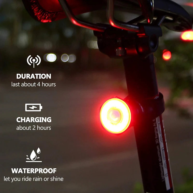 Set di luci per bici ricaricabili A44TUSB (luce bianca) e fanale posteriore (luce rossa a LED) per accessori per biciclette da strada, 2 set