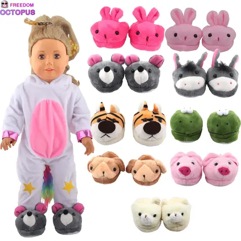 Pluszowe buty dla lalek Pies Tygrys Żaba Porket Kapcie dla 1/3 BJD, American 18 Inch&43cm Baby New Born Doll OG Girl Doll Shoes Gift Toy
