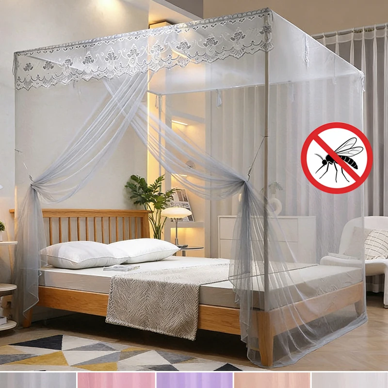 

1PC Elegant Palace Style Floor Length Mosquito Net Single Door Lace Delicate Fine Mesh Anti Mosquito Bed Canopy Without Stand