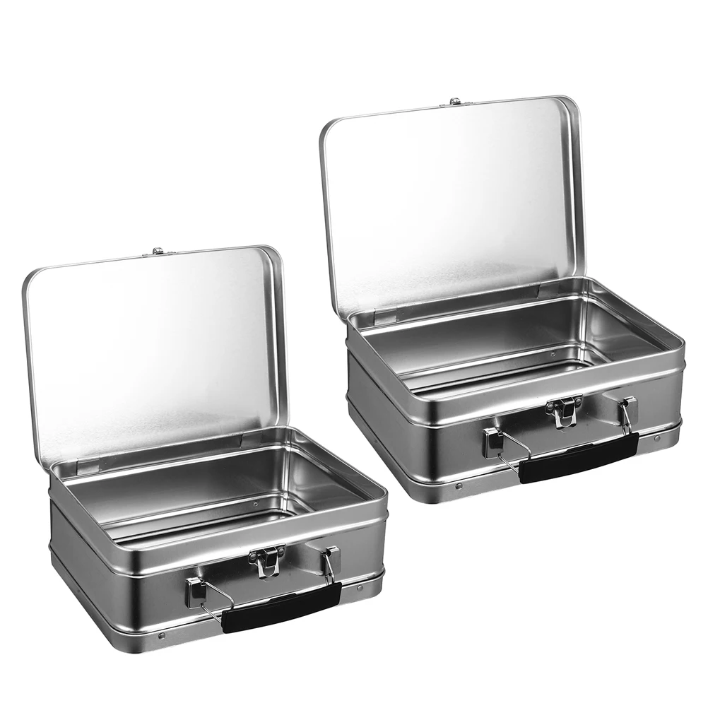 

2pcs Tinplate Box Storage Container Desk Organizer Travel Gift Vintage Metal Lock Case Collectibles Keepsakes
