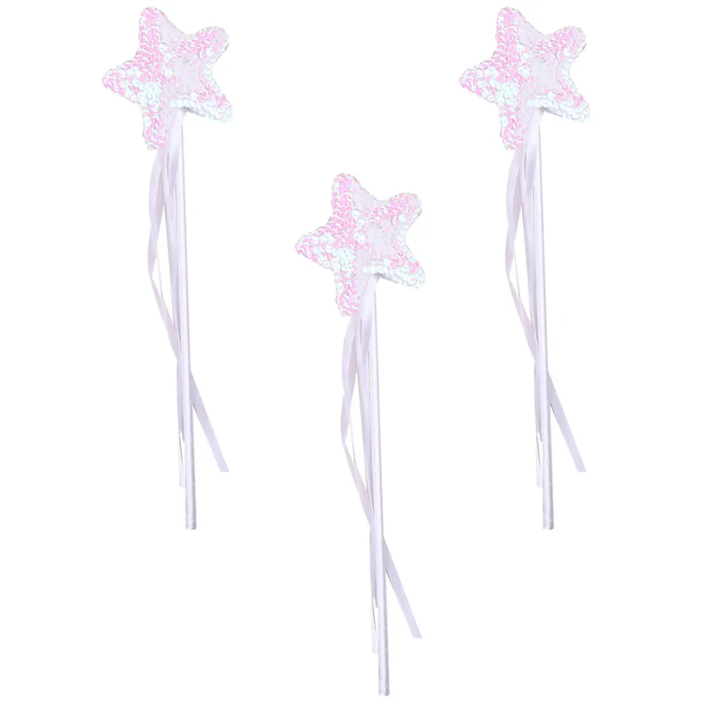 

3 Pcs Sequin Kids Toys White Color Unique Star Design Fairy Cosplay Wand Stage Prop Children Accessories