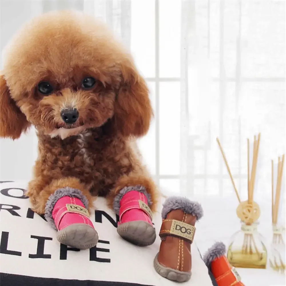 

Fashion Warm Pet Snow Boots Waterproof Non Slip Winter Pet Dog Shoes /PU Soft Dog Rainshoes for 4Pcs/Set Chihuahua