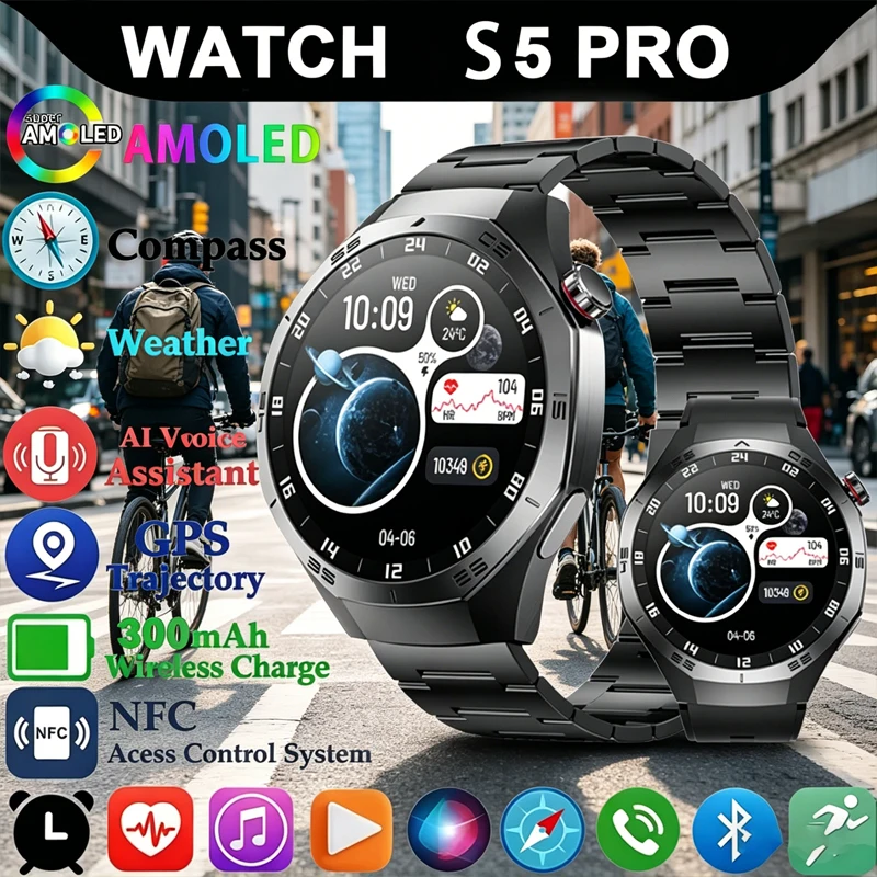 

New Watch 6 Pro Smart Watch AMOLED Screen GPS Tracker HD Bluetooth Call Waterproof Sports Health Monitoring Smartwatch Men
