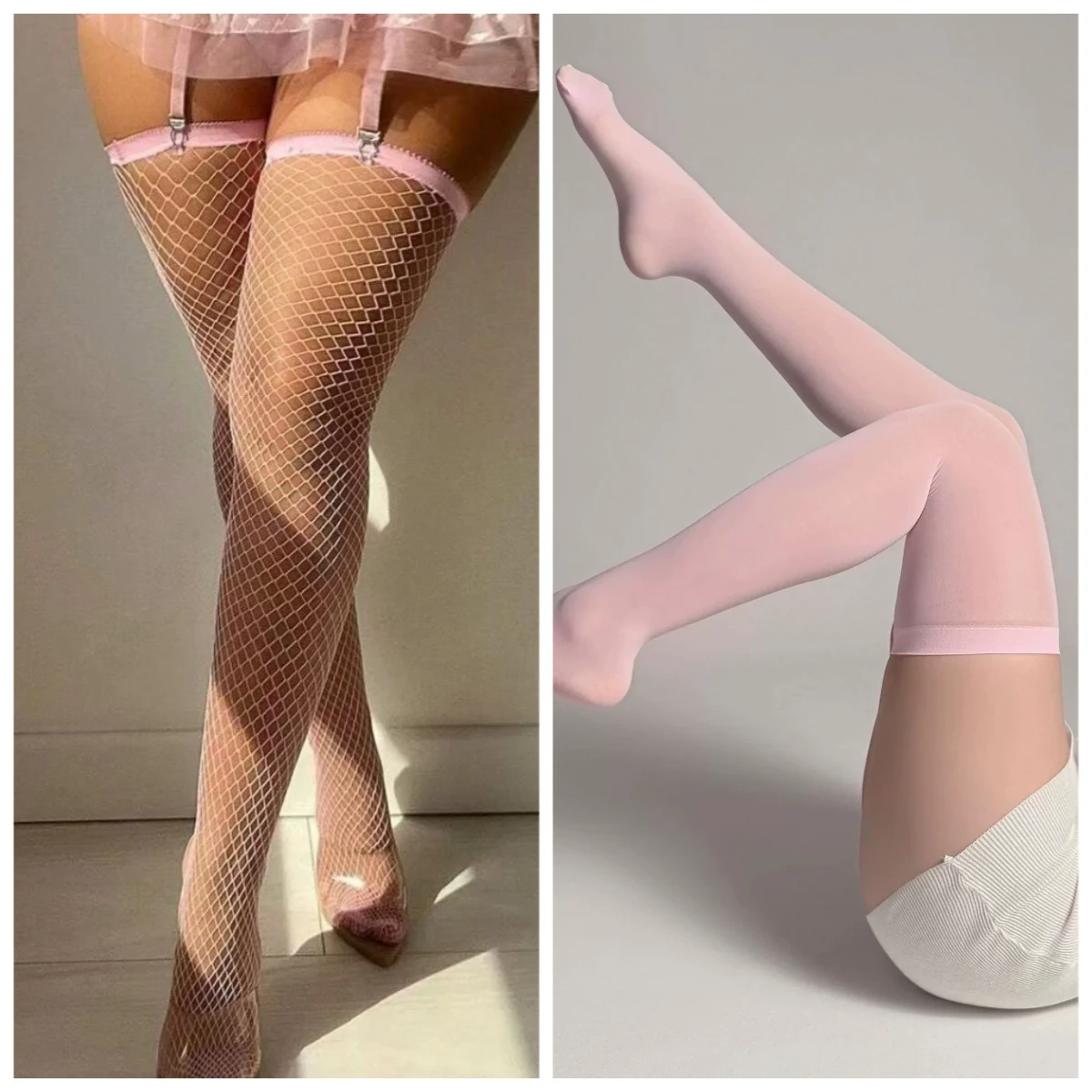 Pink Mesh Stockings for Women Party Costumes Sexy Thigh High Socks Long Tube Elastic Middle Fishnet Hosiery Transparent Stocking