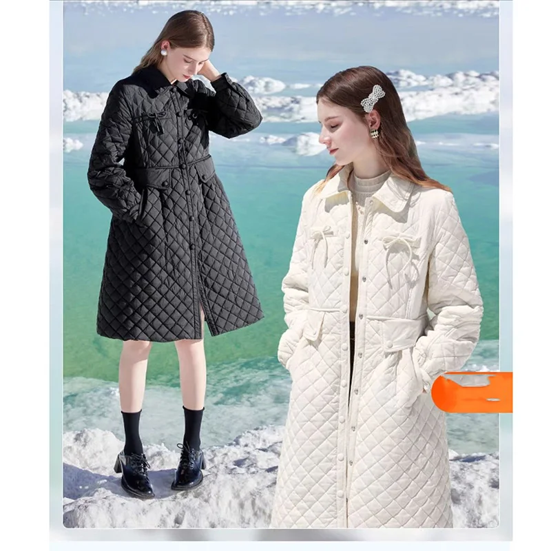 2023 Autumn and Winter New Cotton Coat Classic Diamond Bow Doll Skirt Warm Coat Fashion Down Cotton Coat