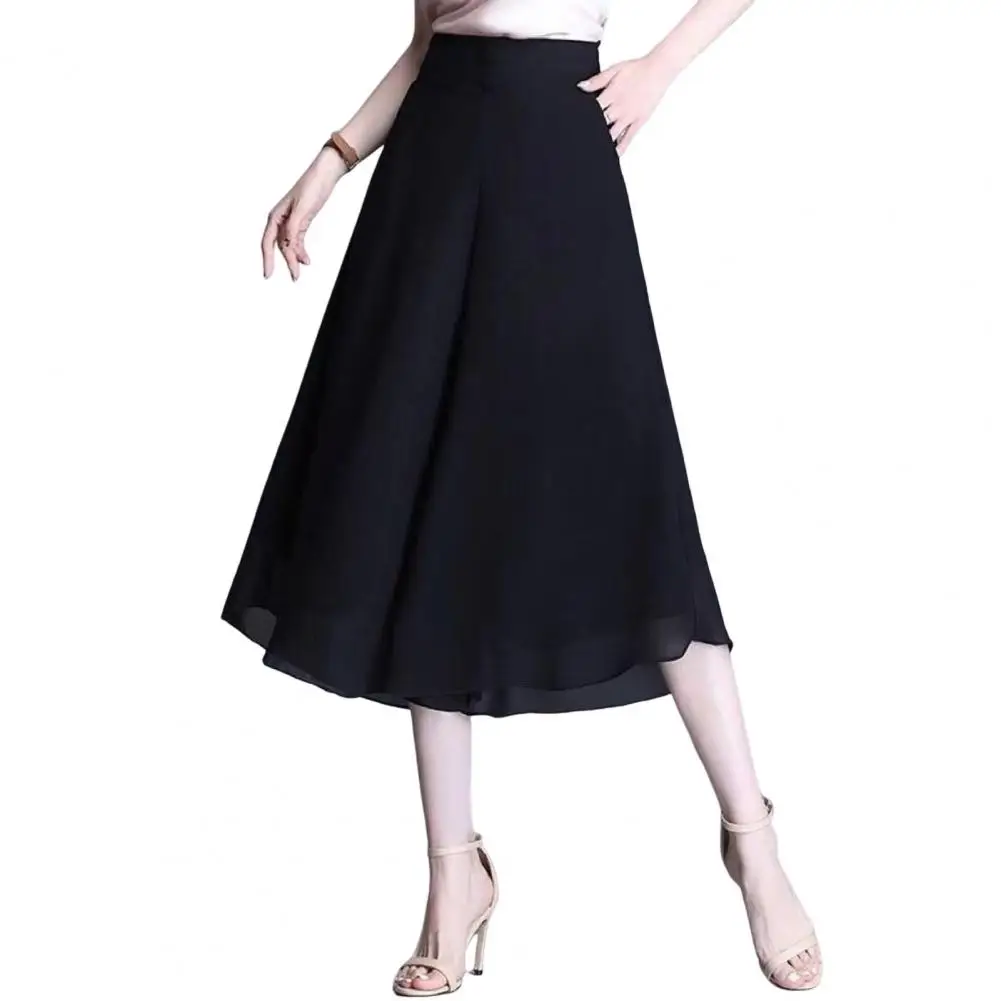 Elegant Women Wide Leg Pants Chiffon Cropped Pants for Print Culottes with High Waist Elastic Band Female clothing