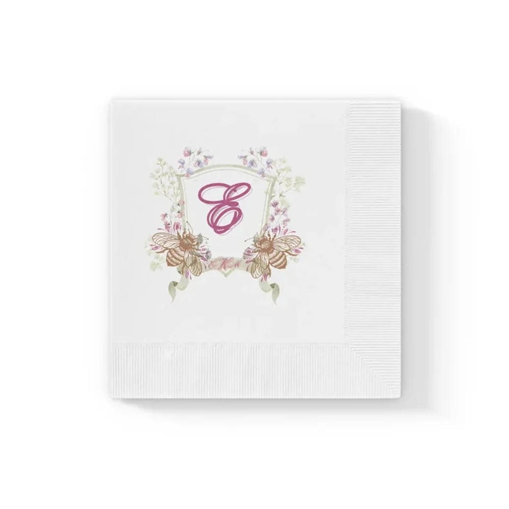 50PCS Custom personalized monogram crest with bees Napkins Garden tea party birthday party tea party She's tying the knot Bridal