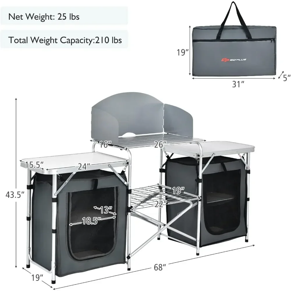 Mesa de Camping plegable con almacenamiento, mesas de cocina para acampar, muebles de Patio para exteriores, equipo de Camping, mesa plegable portátil