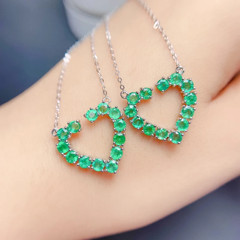 Natural emerald pendant necklace for women silver 925 jewelry luxury gem stones 18k gold plated free shiping items