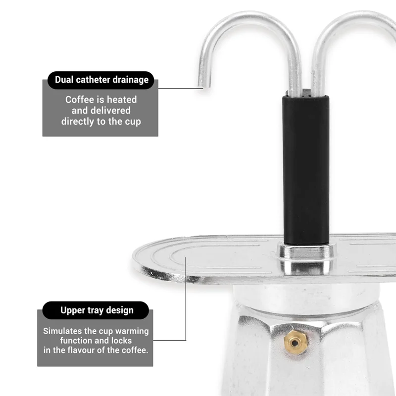 A76G-2 Cup Coffee Maker, 100Ml Mini Coffee Pot Double-Head Aluminum Stovetop Espresso Maker For Home Cafe Office Use