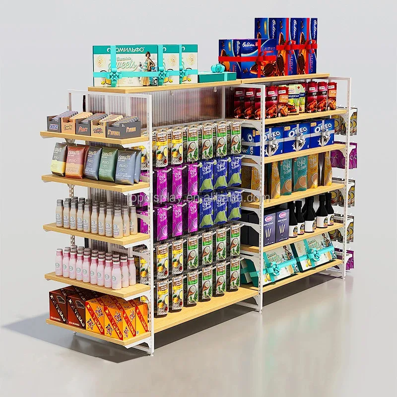custom.Adjustable Supermarket Gondola Shelving Disassembled Retail Display Rack Shelves 3D Design on Sale
