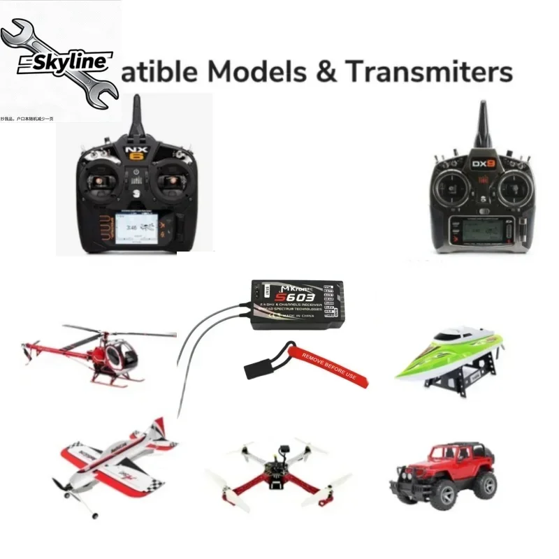 DSMX DSM2 6CH 2.4G PPM Receiver for NX8 DX6i DX7 DX8 DSX9 Transmitter RC Aircraft Drone FPV MKron S603 JR