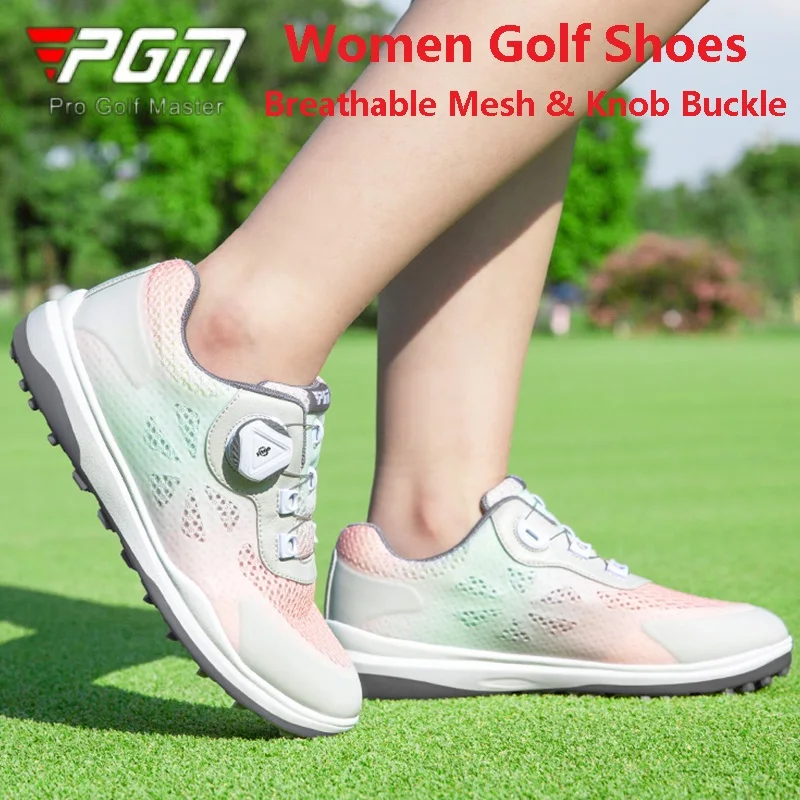 

PGM Ladies Gradient Rotating Shoeslace Golf Shoes Women Breathable Mesh Golf Sneakers Non-slip Rubber Sole Sport Shoes Outdoor