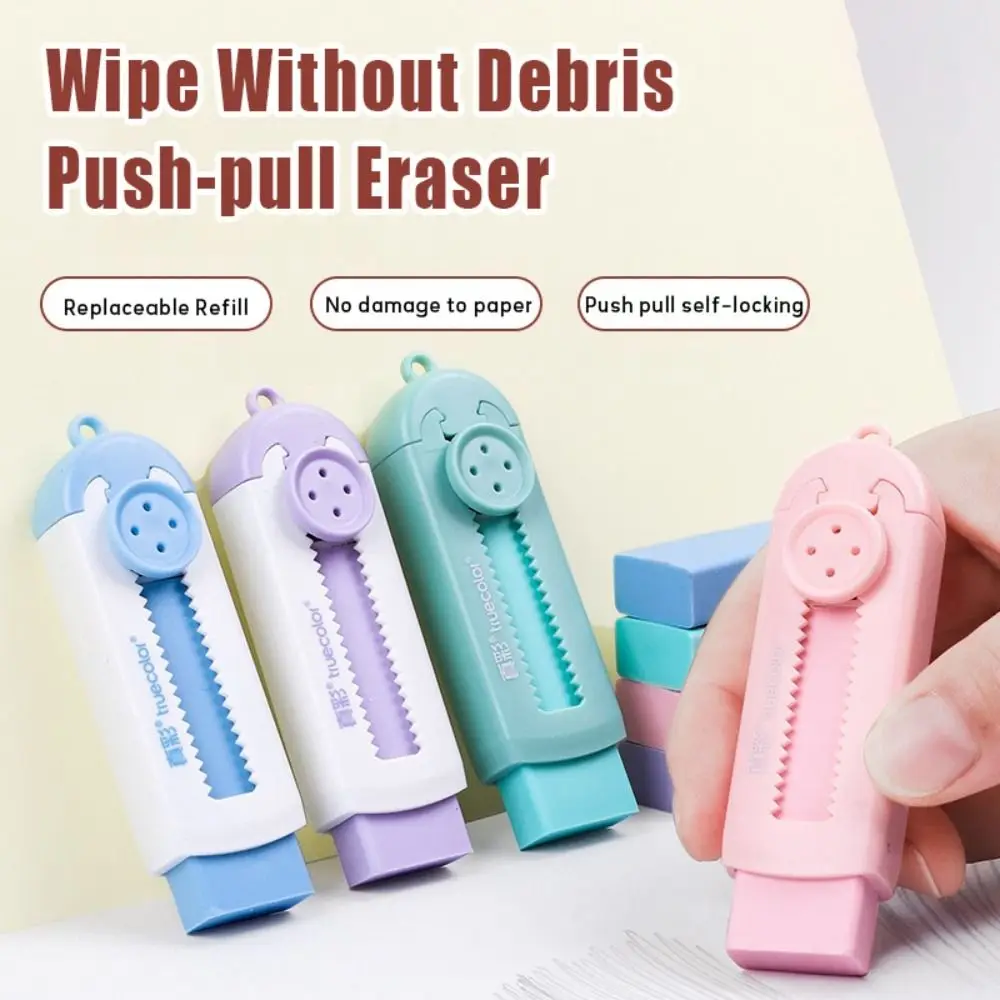 With 4 Refills Push-pull Eraser No Debris Without Leaving Marks Pencil Erasers Refillable Sliding Rubber Eraser