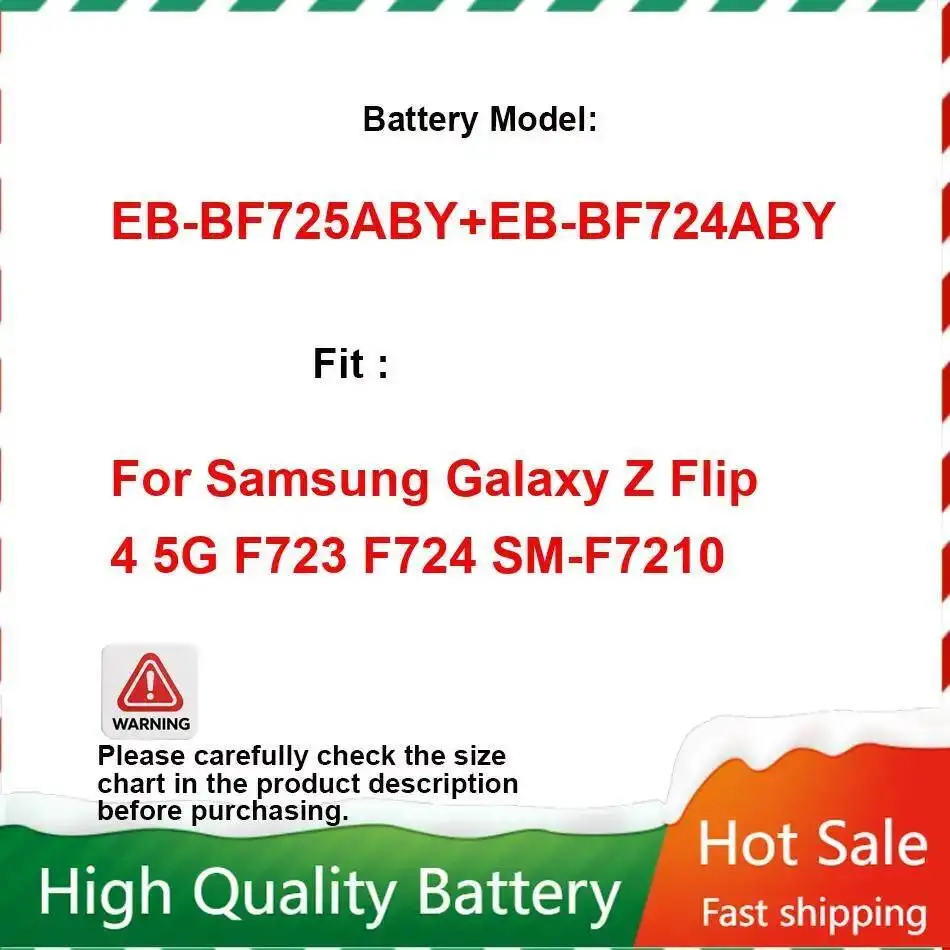 

Аккумулятор мобильного телефона EB-BF725ABY + EB-BF724ABY 1070 мАч/2630 мАч для Samsung Galaxy Z Flip 4 5G F723 F724 SM-F7210