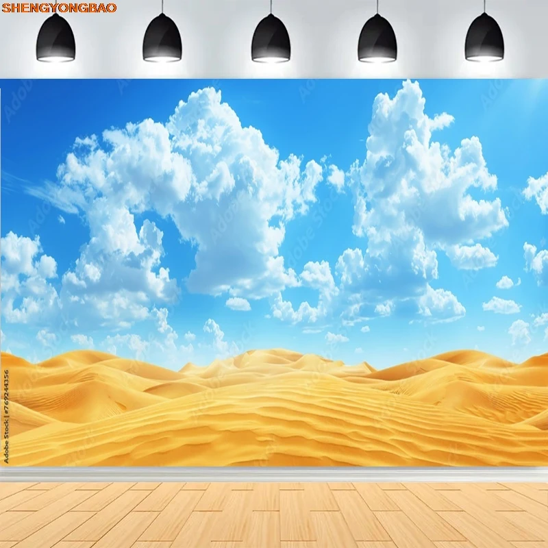 Scenic Sahara Desert Sunlight Sky Photography Backdrops Morocco Africa Landscape Sunset Sand Dune With Bushes Background DS-03