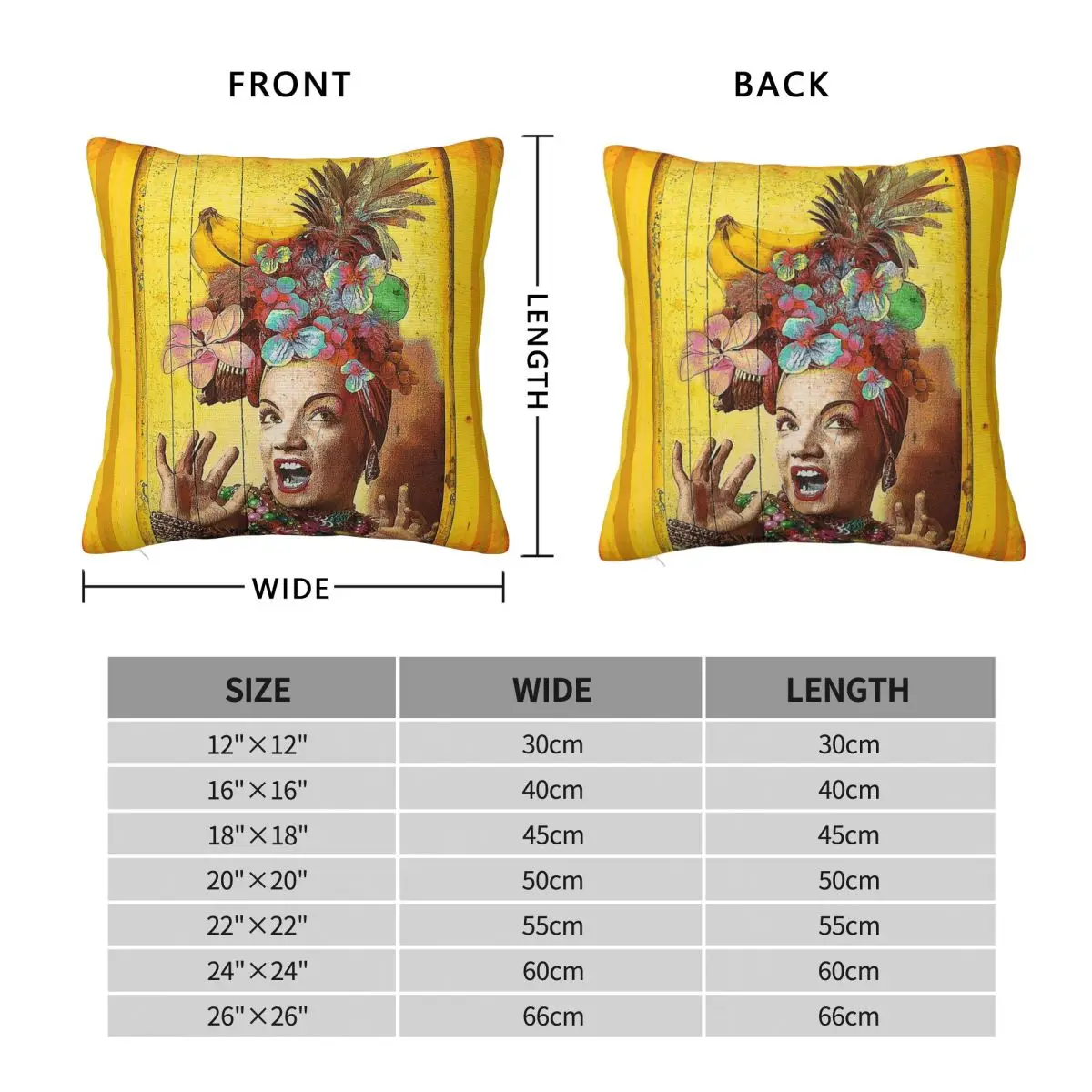 Tropical Carmen Miranda Square Pillowcase Polyester Linen Velvet Printed Zip Decorative Pillow Case Home Cushion Cover 45x45