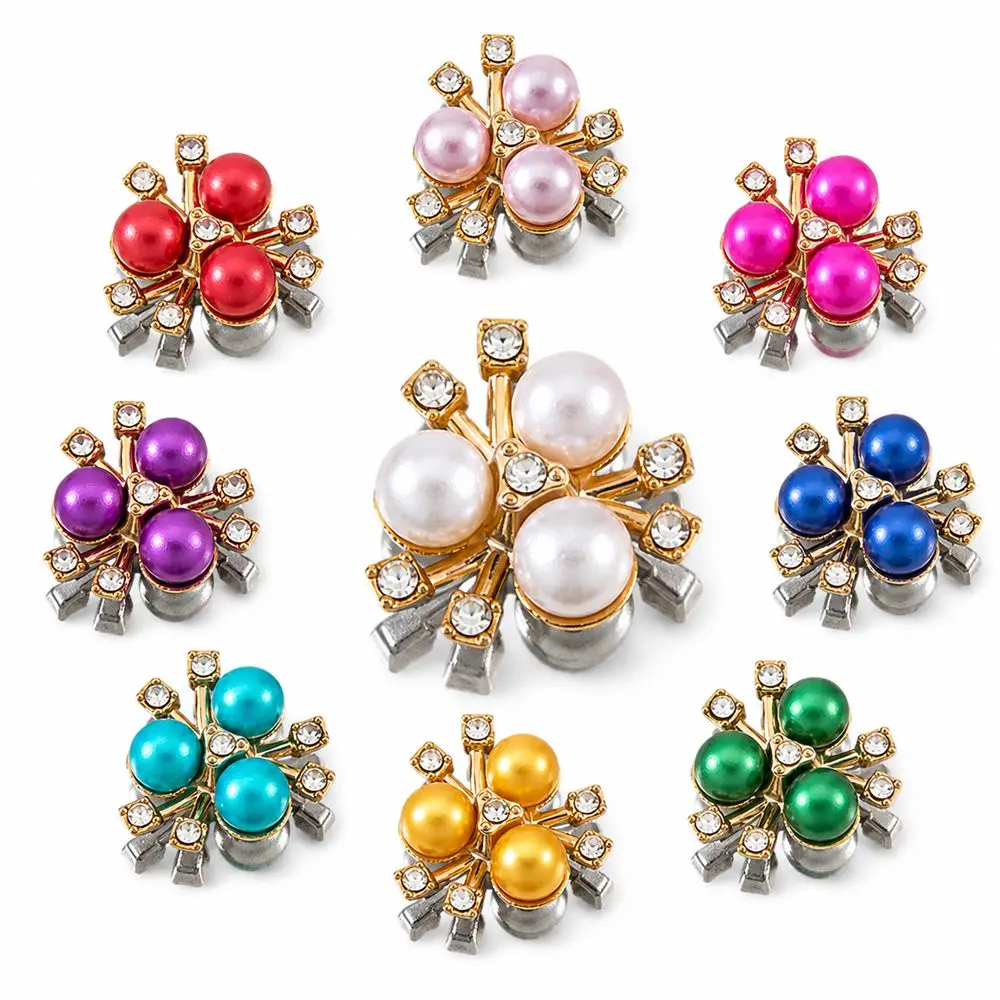 20PCS 21mm Pearl Flower Rhinestone Button Alloy Rhinestone Floral Buttons Crystal Hairpins Hair Accessories Decoration Button
