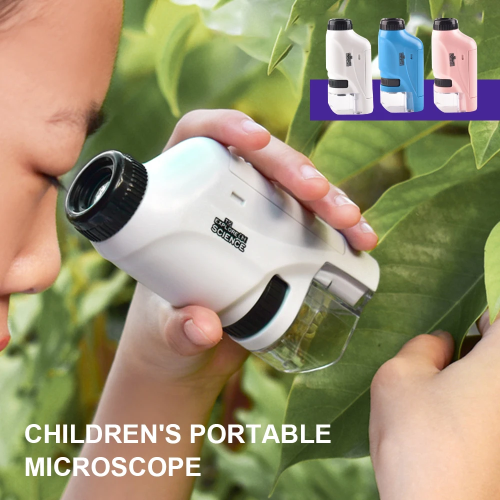 Kit de Microscopio portátil de mano para niños, Mini Microscopio de bolsillo de laboratorio con luz LED, Microscopio de ciencia biológica, 60-120x