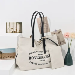 Women Casual Totes Large Capacity Canvas Handbag Letter Printed Brand Bags Travel Storage Big Bag Casual Shoulder Crossbody Bags