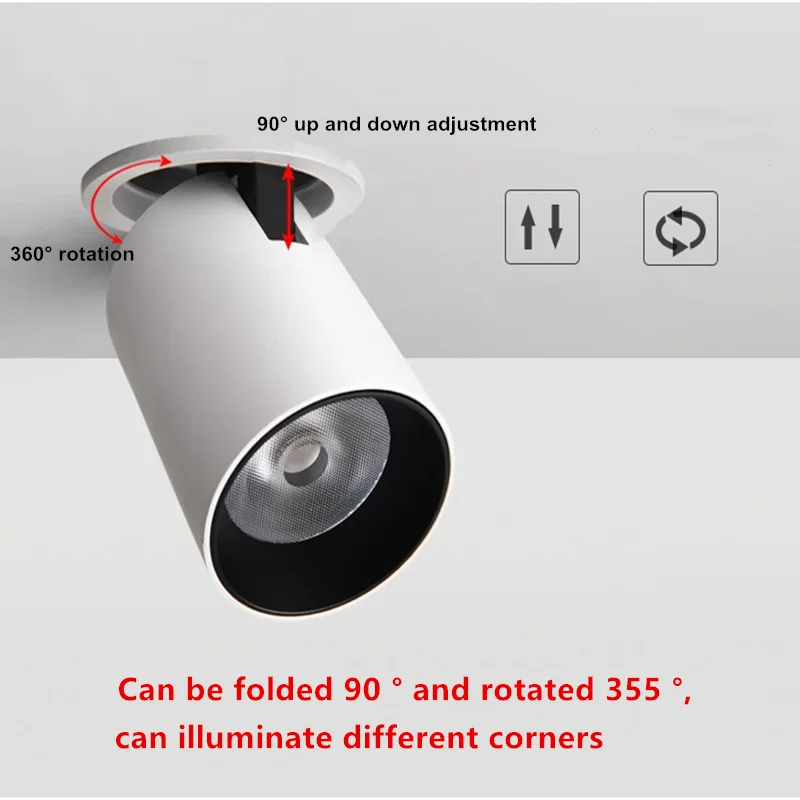 راحة للطي والدورية LED مصباح السقف مصابيح كشاف صغيرة الحجم عكس الضوء 9W12W15W18W20W24W COB النازل CRI96 AC90-260V للمنزل ﻿