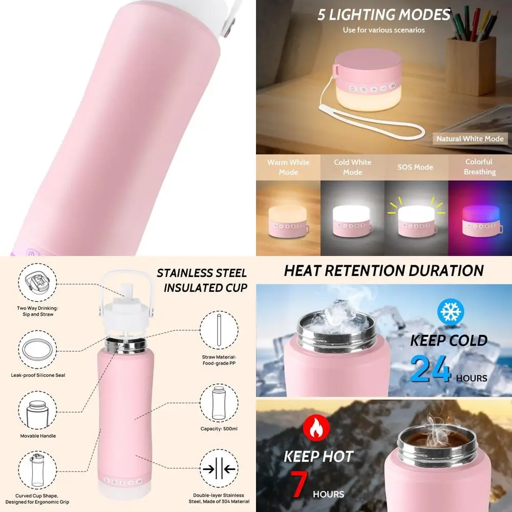 

Портативный светодиодный фонарь для кемпинга с перезаряжаемой бутылкой для воды, 5 режимов освещения для приключений на природе и чрезвычайных ситуаций (розовый)