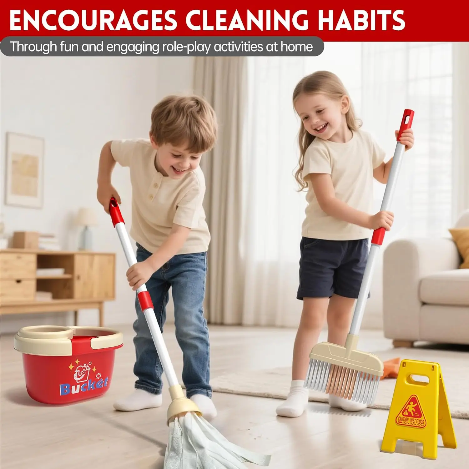 Simulatie voor kinderen Reinigingsspeelgoed Reiniging Stofzuiger Stoffer Gereedschapsset Fantasiespel Huishoudelijke benodigdheden Kerstcadeaus