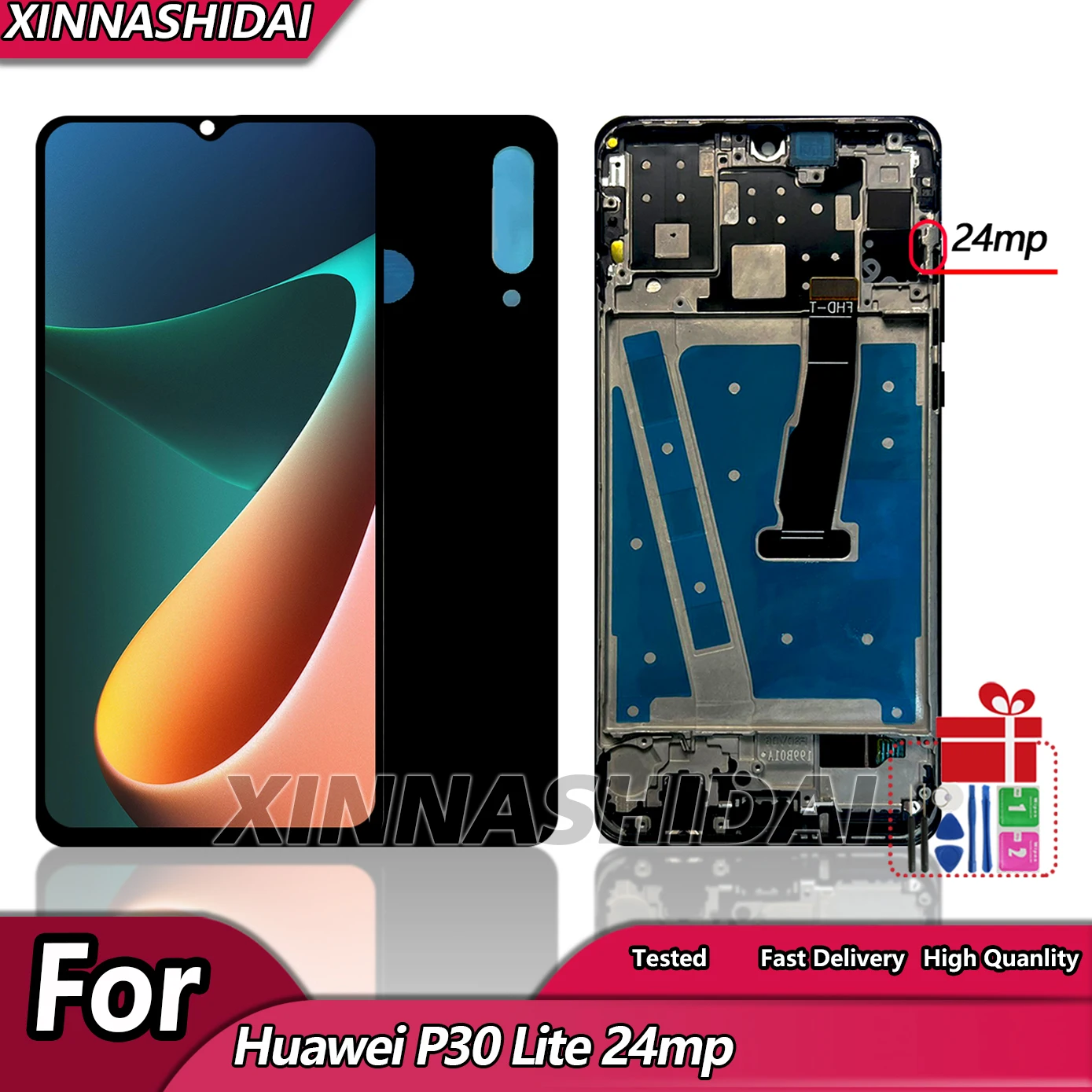 Pantalla LCD de alta calidad de 6,15 pulgadas para HUAWEI P30 Lite, pantalla LCD de 24MP, conjunto de digitalizador, pantalla LCD con marco y cubierta de batería