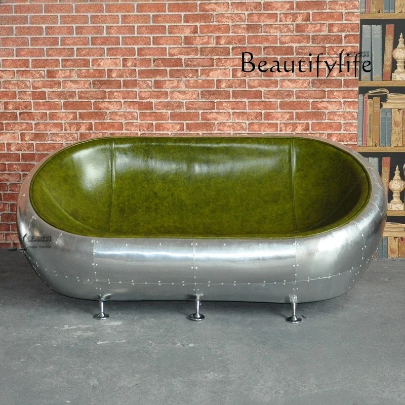 A44 Aluminum leather rivet sofa whiskey cigar bar double industrial style clothing store sofa   home accessories