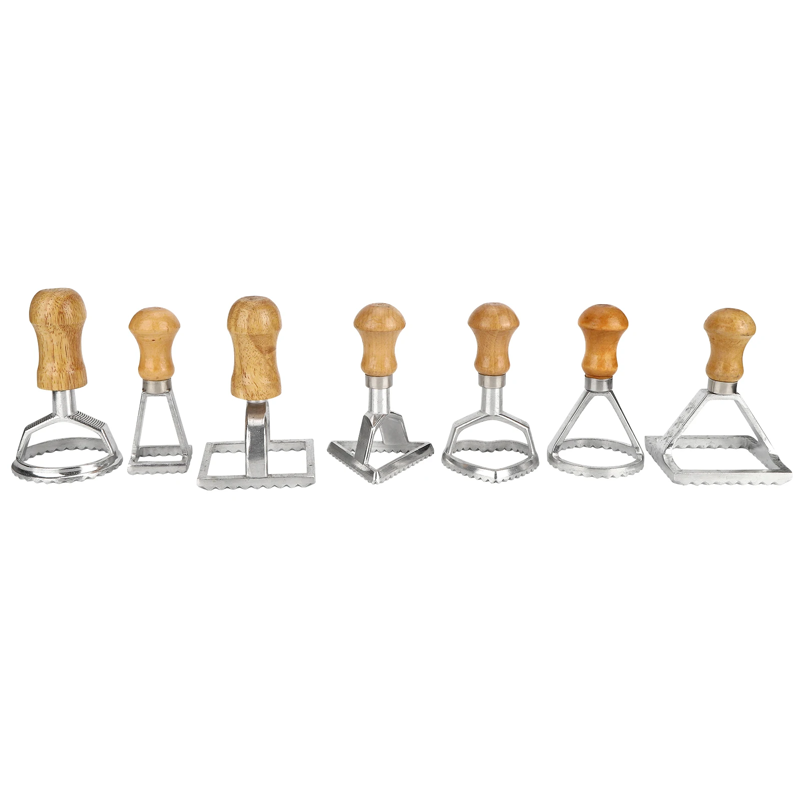 Knoedelmaker, Banketpersmaker, Knoedelvormpenset-7-delig Aluminium Koekjessnijder Met Houten Handvat Voor Diy Bakplezier