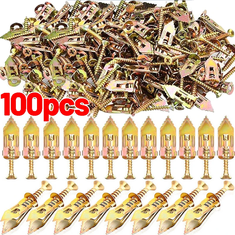 Ancrages auto-perceuses pour cloisons sèches, avec vis, extension en métal zingué robuste pour cadres Photo, sangles d'étagère murale pour TV, 10/100 pièces