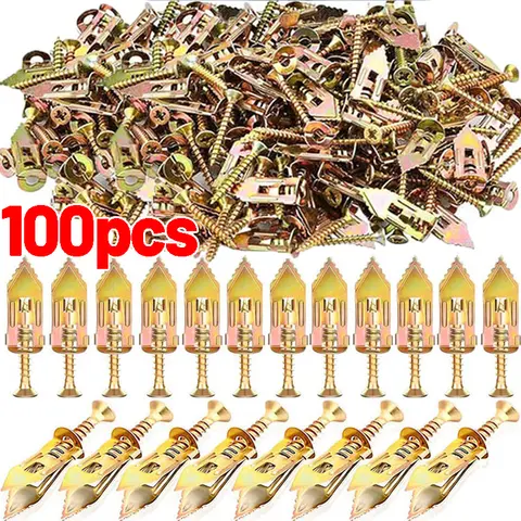 10/100Pcs Self Drilling Drywall Anchors with Screws Heavy Duty Zinc Plated Metal Expansion for Photo Frames Wall TV Shelf Straps