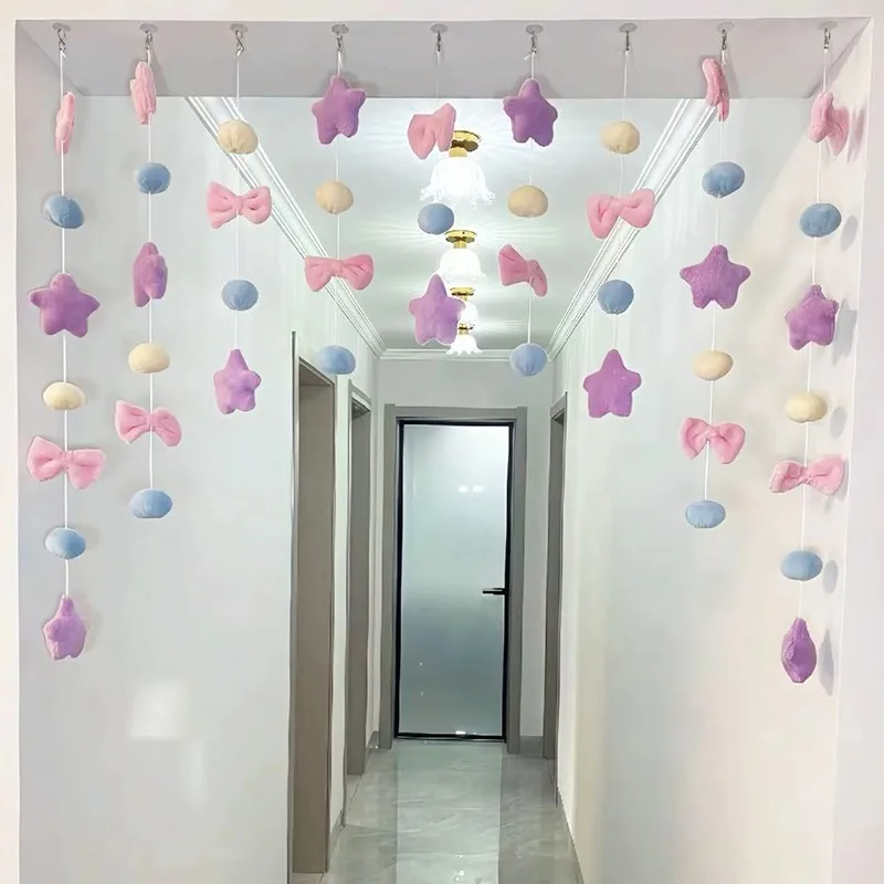 DIY Knotbow Star Decor Bow Hanging Curtain String Room Divider Door Window Home Partition Decor Tassel Hanging Decoration