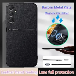 For Samsung Galaxy A25 A 25 5G Case Leather Texture Car Magnetic Holder Phone Cases For Samsung A25 25A a25 5G Soft Back Cover