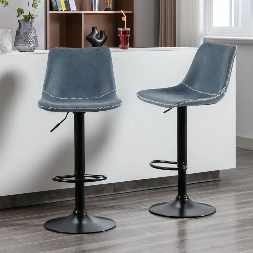 Blue 360-Degree Swivel Modern Counter Height Bar Stools, Set of 2