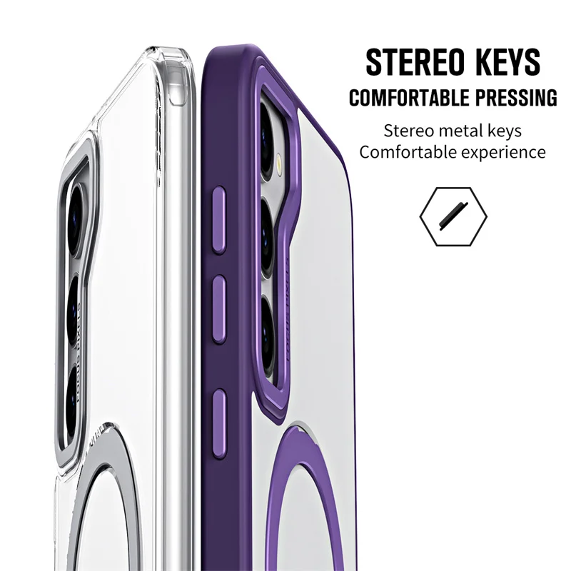 

Phone Case for Samsung S25 Ultra S24 Plus S23 Transparent Protective Case Magnetic MagSafe Bracket Shock Proof Cover