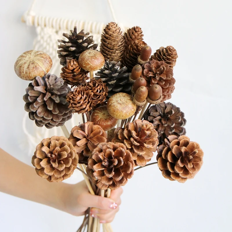 5PCS Handmake Flower Home DIY Wedding Party Decor Lotus Seed Dry Flower Cotton Imitation Flowers Dried Flowers Pine Cone Acorn