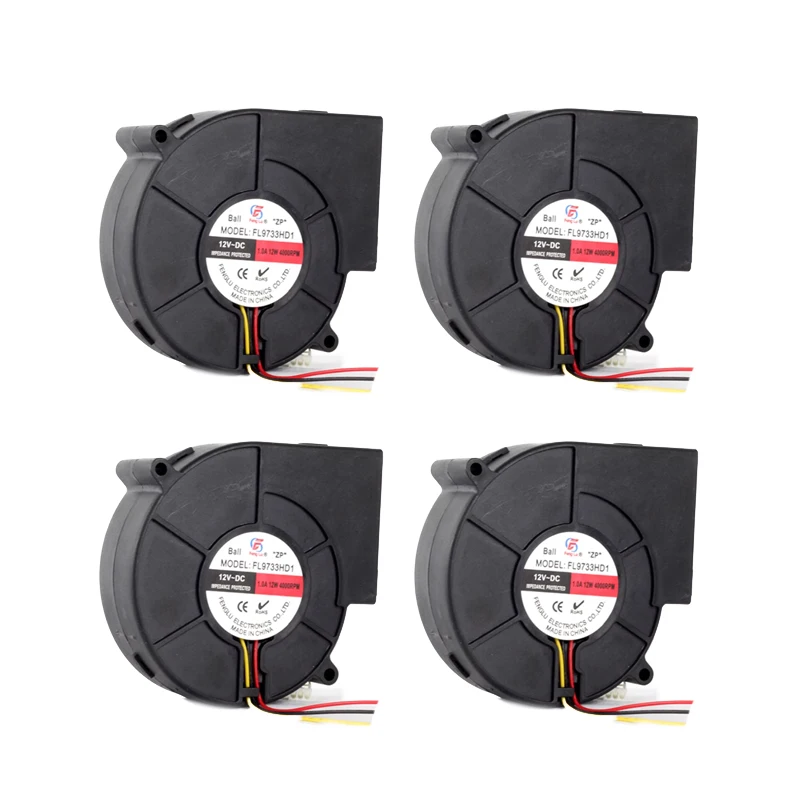 97mm x 33mm 9733 12V Dual Ball Bearing DC Brushless Cooling Blower Fan, 4 pcs