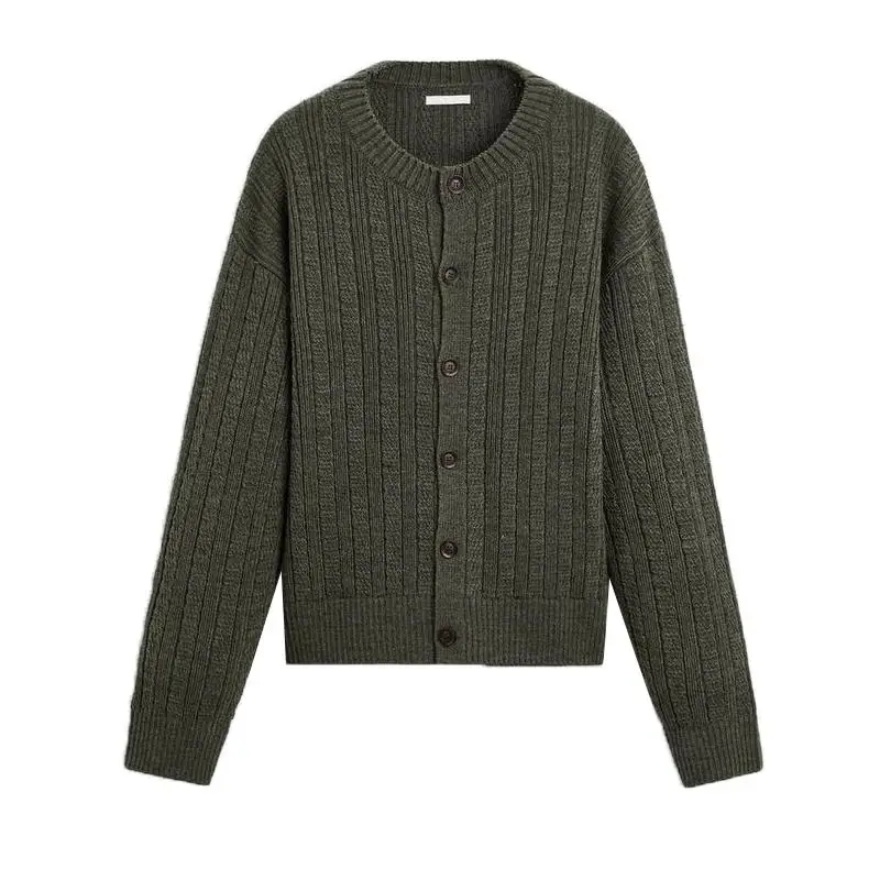 

Spring New Arrival Men's Loose Knitted Texture Long Sve round Ne Open Cardigan Casual Faion Urban Sle Knitwear