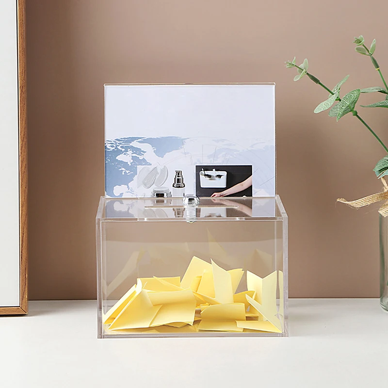 Transparent Acrylic Donation Box Multipurpose Storage Container Portable Suggestion Box With Lock